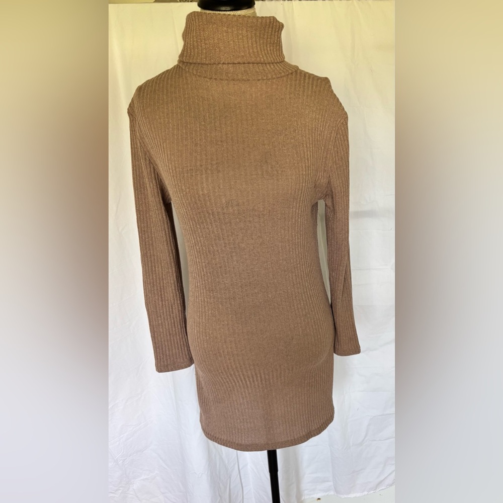 Women’s Ribbed Turtleneck Mini Sweater Dress in Mocha Mousse Sz M